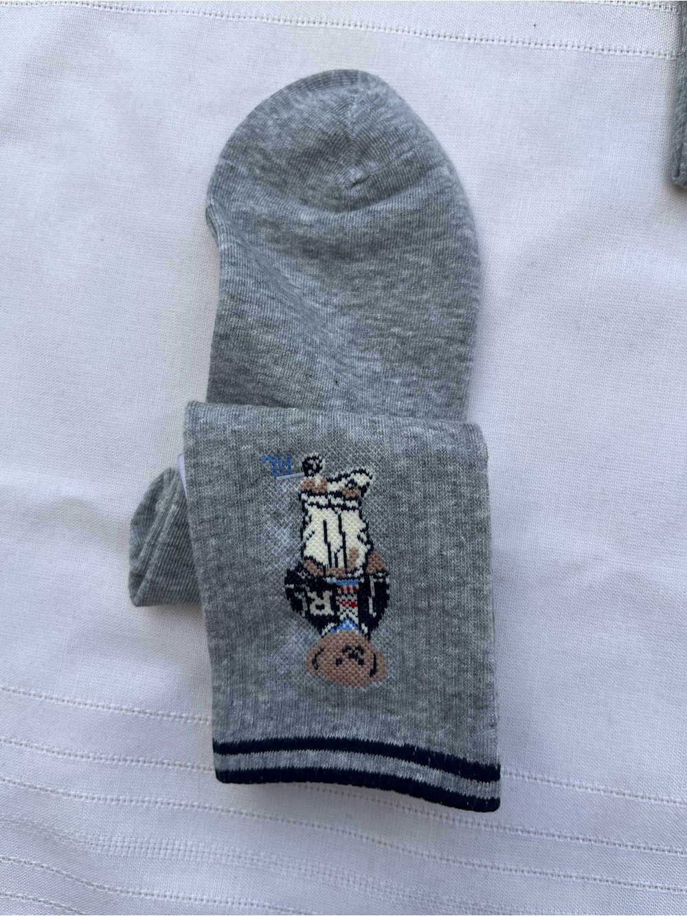 Polo by Ralph Lauren Grey Bear Crew Socks with Navy Trim 2 pairs - Picture 4 of 6